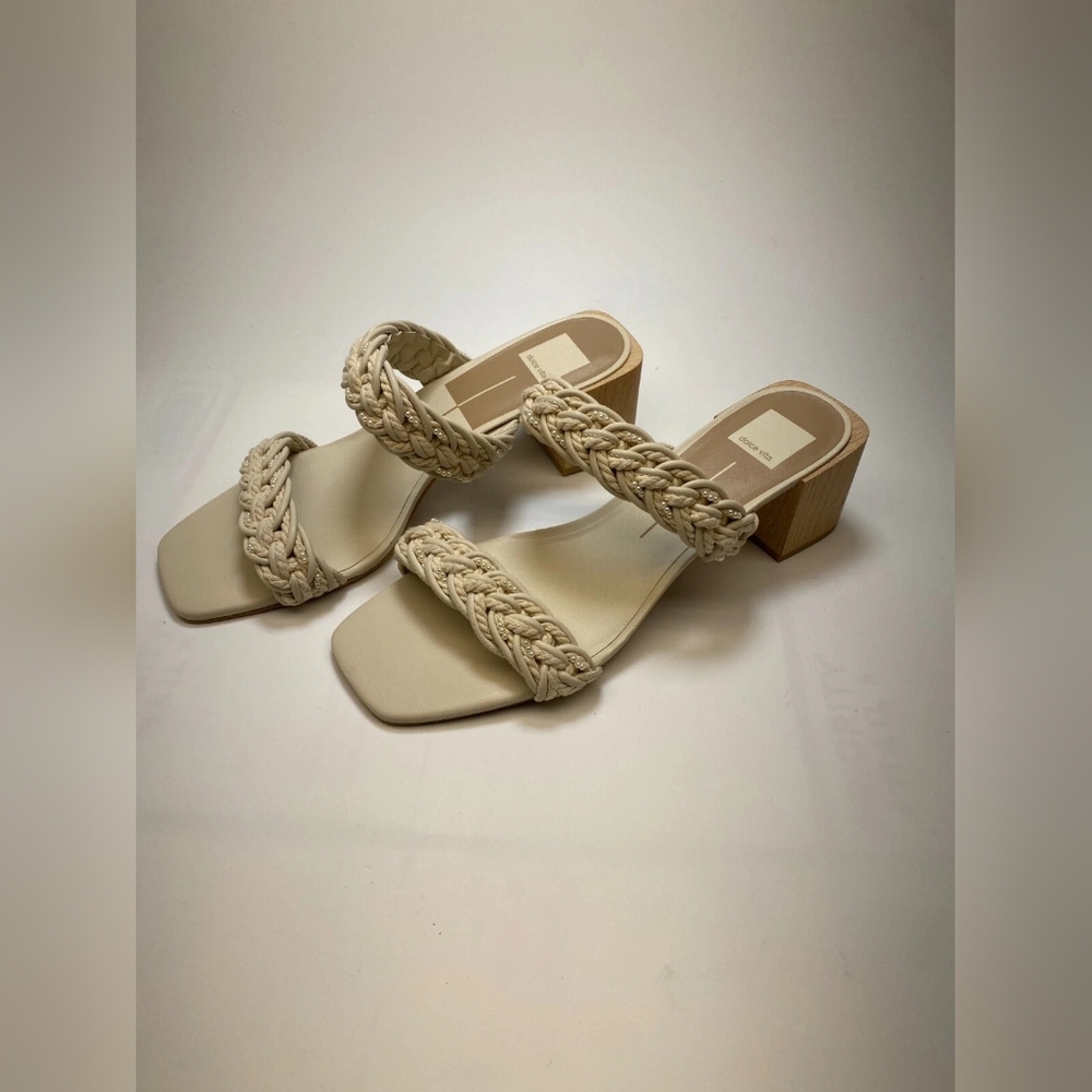 Braided Strap Beige Heeled Sandals